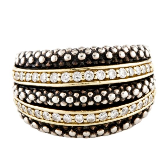 LAGOS Jewelry - LAGOS 18K YELLOW GOLD & STERLING SILVER  FIVE ROW DIAMOND CAVIAR BAND RING